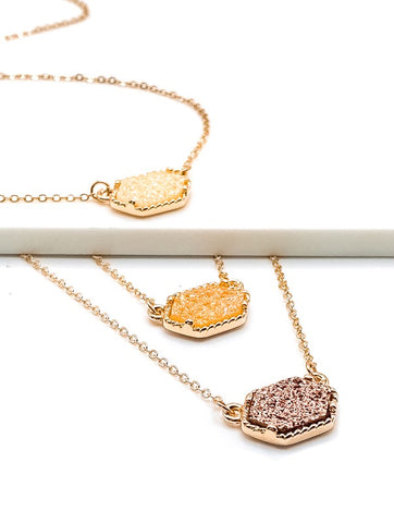 Peach Tone Druzy Pendant Necklaces