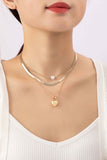 3 row herringbone chain pearl and puffy heart - ONLINE ONLY SHIPS IN 1-4 DAYS