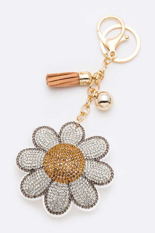 Rhinestone Daisy Pillow Key Chain - ONLINE ONLY SHIPS IN 1-4 DAYS