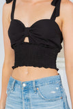Cut Out Tie Shoulder Smocked Waist Top - ONLINE ONLY 1-4 DAYS SHIPPING