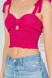 Cut Out Tie Shoulder Smocked Waist Top - ONLINE ONLY 1-4 DAYS SHIPPING