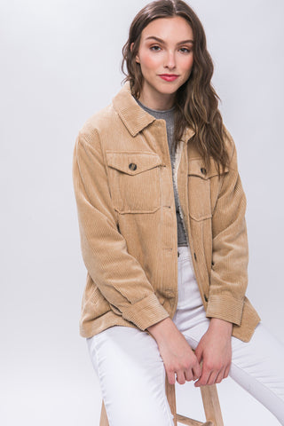 Corduroy Button Up Jacket with Sherpa Lining