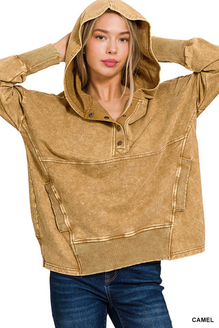 FRENCH TERRY ACID WASH KANGAROO POCKET HOODIE