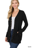 SNAP BUTTON SWEATER CARDIGAN WITH SIDE POCKETS- Black