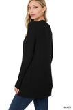SNAP BUTTON SWEATER CARDIGAN WITH SIDE POCKETS- Black