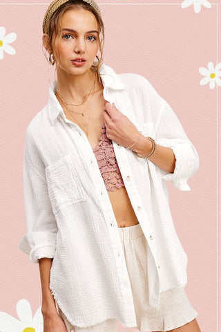 Soft Washed Crinkled Gauze Button Down Shirt - ONLINE ONLY 1-4 DAYS SHIPPING