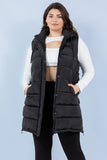 Plus Size Puffer Long Vest- Black