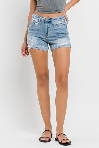High Rise Cuffed Stretch Shorts - ONLINE ONLY 1-4 DAYS SHIPPING