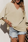 Parchment Solid V Neck Wide Sleeve Crinkled Blouse - ONLINE ONLY 1-4 DAYS SHIPPING