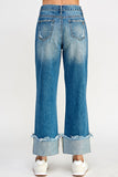 HIGH RISE DISTRESSED CUFFED STRAIGHT JEANS - ONLINE ONLY - SHIPS IN 1-4 DAYS