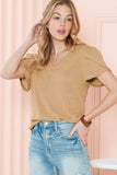Waffle tulip petal sleeve waffle knit top shirt - ONLINE ONLY 1-4 DAYS SHIPPING