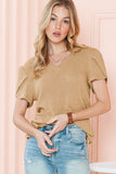 Waffle tulip petal sleeve waffle knit top shirt - ONLINE ONLY 1-4 DAYS SHIPPING