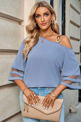 Women's Solid One Shoulder Tee Shirt Blouse - ONLINE ONLY - 1-4 DAY SHIPPING