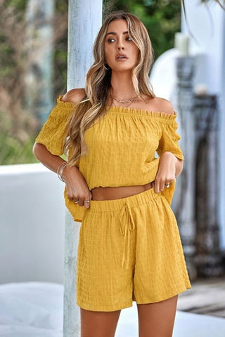 Women's Two Pieces Off Shoulder Short Sleeve Sets - ONLINE ONLY SHIPS IN 1-4 DAYS
