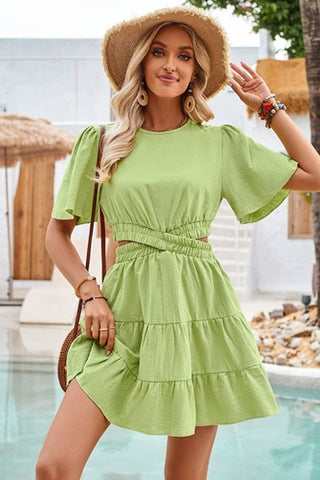 Womens Summer Dresses Wrap Crew Neck Short Sleeve - ONLINE ONLY 1-4 DAYS SHIPPING