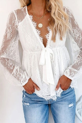Womens V Neck Crochet Lace Tops Casual Blouse - ONLINE ONLY - 1-4 DAY SHIPPING