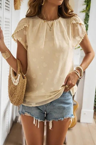 Womens Crochet Short Sleeve Shirts Chiffon Blouses - ONLINE ONLY - 1-4 DAY SHIPPING