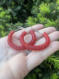 Red Glitter Hoop Earrings Independence Day - ONLINE ONLY SHIPS IN 1-4 DAYS