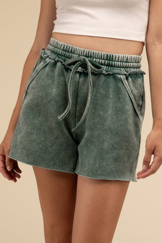 Acid Wash Fleece Drawstring Shorts with Pockets - ONLINE ONLY - 1-4 DAYS SHIPPING