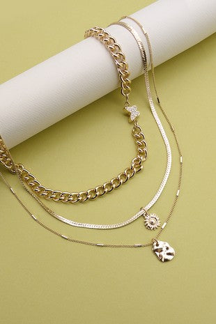 BUTTERFLY FLOWER CHARM MULTILAYER NECKLACE - IN-STORE