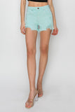 RISEN Mid Waist Frayed Hem Denim Shorts - Shipping 2-5 Days