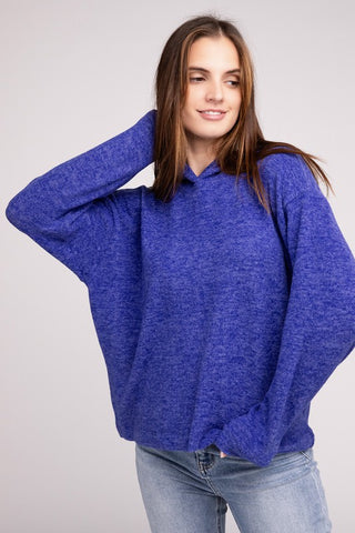 Hooded Brushed Melange Hacci Sweater - ONLINE ONLY - 1-4 DAYS SHIPPING