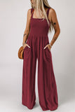 Smocked Square Neck Wide Leg Jumpsuit with Pockets - ONLINE ONLY 2-7 DAY SHIP