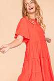 FLUTTER SHORT SLEEVE TIERED MIDI WOVEN DRESS - ONLINE ONLY SHIPS IN 1-4 DAYS