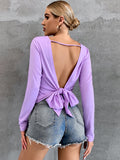 Backless Round Neck Long Sleeve T-Shirt - ONLINE ONLY
