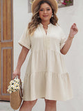 Plus Size Lace Detail Notched Short Sleeve Dress - ONLINE ONLY