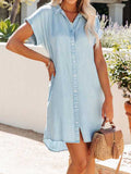 Button Up Collared Neck Short Sleeve Dress - ONLINE ONLY - 7-10 DAY SHIPPING