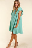 SOLID WOVEN DRESS WITH SIDE POCKETS - ONLINE ONLY SHIPS IN 1-4 DAYS