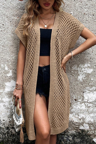 Openwork Open Front Short Sleeve Cardigan - ONLINE ONLY - 7-10 SHIPPING