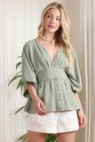 SS deep V neck button down top - ONLINE ONLY - 1-4 DAY SHIPPING