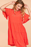 FLUTTER SHORT SLEEVE TIERED MIDI WOVEN DRESS - ONLINE ONLY SHIPS IN 1-4 DAYS