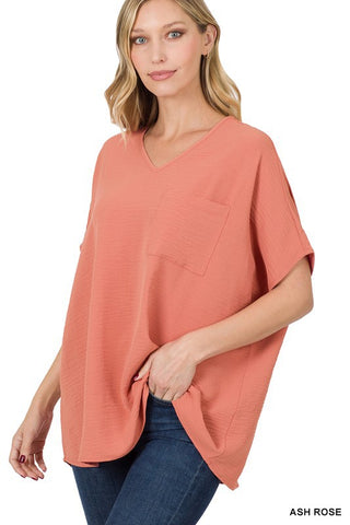 Woven Airflow V-Neck Dolman Short Sleeve Top - ONLINE ONLY 1-4 DAYS SHIPPING