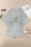Tied Striped Three-Quarter Sleeve Romper - ONLINE ONLY