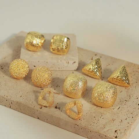 Gold-Plated Geometric Stud Earrings - ONLINE ONLY