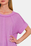 Zenana Waffle Exposed-Seam Short Sleeve T-Shirt - ONLINE ONLY - 7-10 DAY SHIPPING