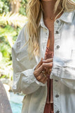 POL Button Down Raw Hem Distressed Shacket Ships 2-5 days