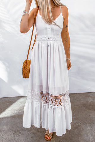Buttoned Spliced Lace Spaghetti Strap Maxi Dress - ONLINE ONLY