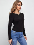 Backless Round Neck Long Sleeve T-Shirt - ONLINE ONLY