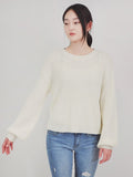 Puff Bell Sleeve Waffle Knit Pullover Sweater Top - ONLINE ONLY 1-4 DAYS SHIPPING