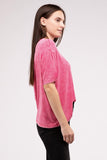 Washed Ribbed Cuffed Short Sleeve Round Neck Top - ONLINE ONLY - 1-4 DAY SHIPPING