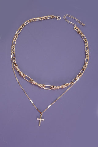 DOUBLE ROW CROSS LAYER NECKLACE - IN-STORE