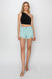 RISEN Mid Waist Frayed Hem Denim Shorts - Shipping 2-5 Days