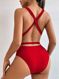 Tied Crisscross Wide Strap One-Piece Swimwear - ONLINE ONLY