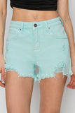 RISEN Mid Waist Frayed Hem Denim Shorts - Shipping 2-5 Days