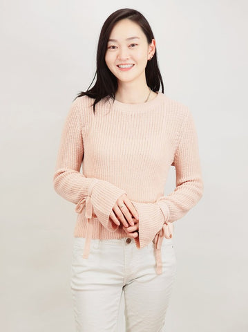 Bow Bell Sleeve Waffle Knit Sweater Pullover - ONLINE ONLY 1-4 DAYS SHIPPING