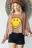 SMILEY FACE LONG SLEEVE CROP TOP - ONLINE ONLY 1-4 DAYS SHIPPING